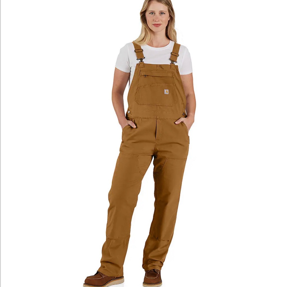 CARHARTT Women Bib Overalls XS 0-2 Brown Double-Knee Rugged Flex Loose Fit NWOT